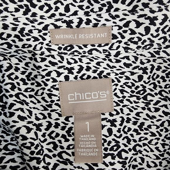 Chico's Tunic Top Size 1 Medium Wrinkle Resistant Abstract Animal Print Button - Picture 7 of 10